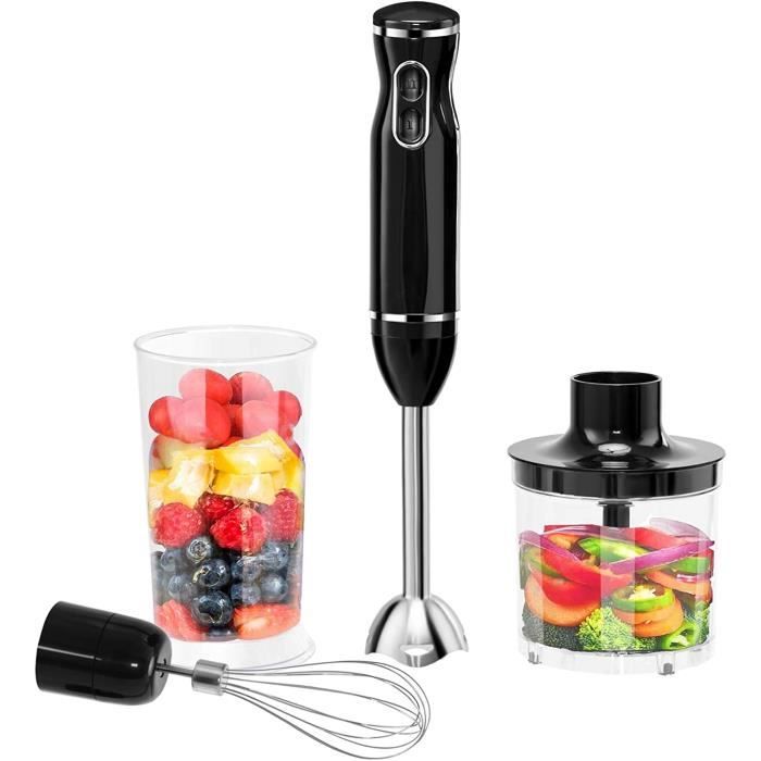 RELAX4LIFE Mixeur Plongeant 3 en 1 en Inox, Hachoir/Batteur/Mini-blender, 2 Vitesses, Noir