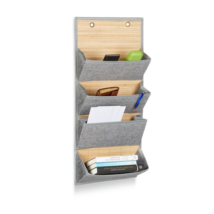 Relaxdays Porte documents organiseur mural 3 à 4 compartiments porte ou mur, gris - 4052025960940