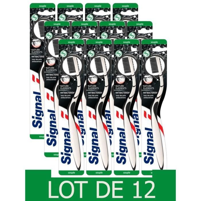 LOT DE 12, Signal Brosse à dents Nature Elements Antibactérien,Nettoyage en profondeur, Souple 42mm