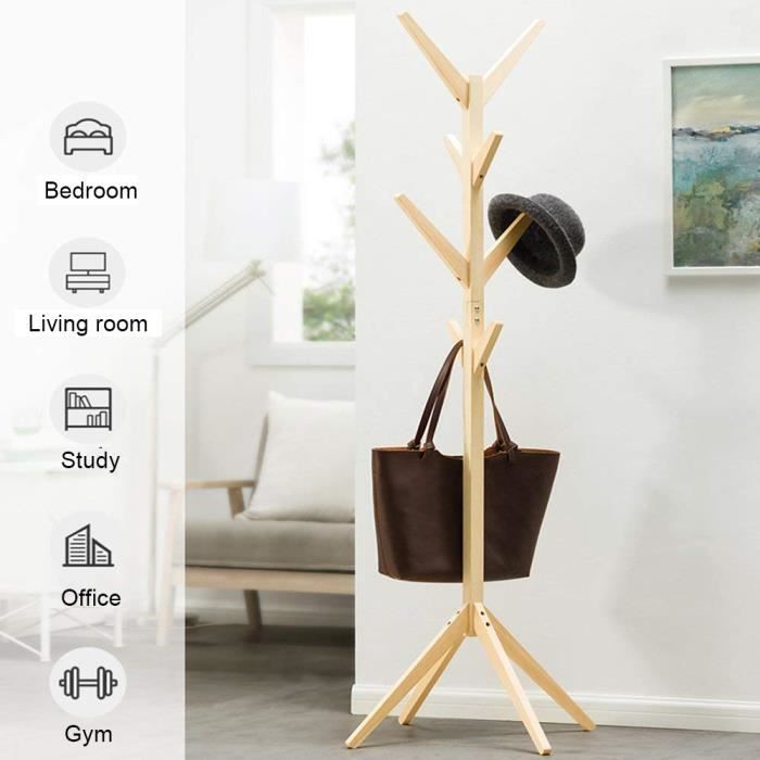 TEMPSA Porte Manteau Mural en Bois de Bambou Forme Arbre 9 Crochets