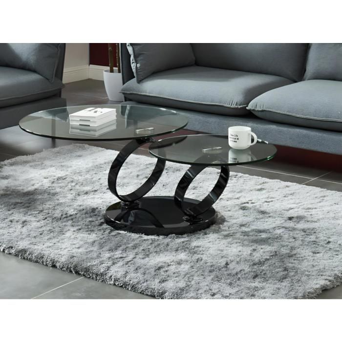 Table basse avec plateaux pivotants JOLINE - Verre trempé transparent et pied chromé noir