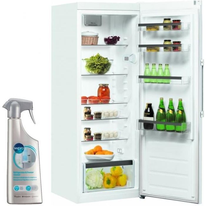 WHIRLPOOL Réfrigérateur frigo simple porte blanc 321L Froid brassé Clayette Verre