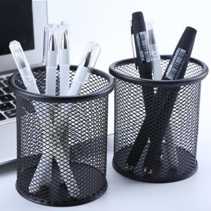 HK09731-Pot a Crayon,Stylo 2 pcs bureau ecolier taille stylo et porte-crayon filaire maille conception durable,Noir