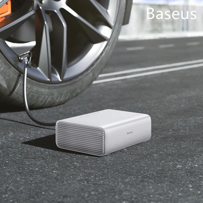 Baseus blanc Pompe portative de compresseur d'air de voiture de gonfleur de pneu pompe gonflable de pneu de 12 volts avec lumières d