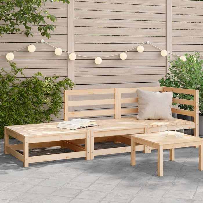 vidaXL Canapé de Jardin et Repose pieds 2 Places Siège avec Dossier Meuble de Terrasse Patio Arrière cour Extérieur Bois 837970