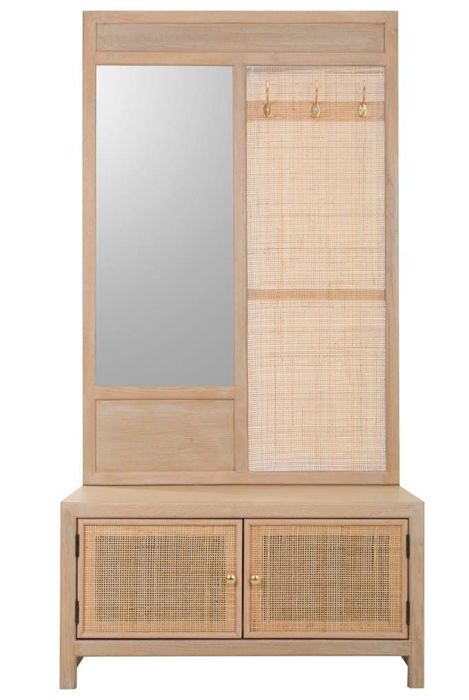 meuble d'entrée, banc d'entrée en bois coloris naturel - longueur 90 x profondeur 8 x hauteur 181 cm