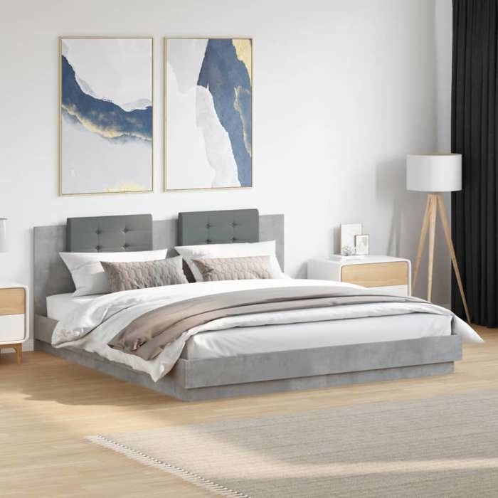 vidaXL Cadre de lit avec LED sans matelas gris béton 200x200 cm 3209985