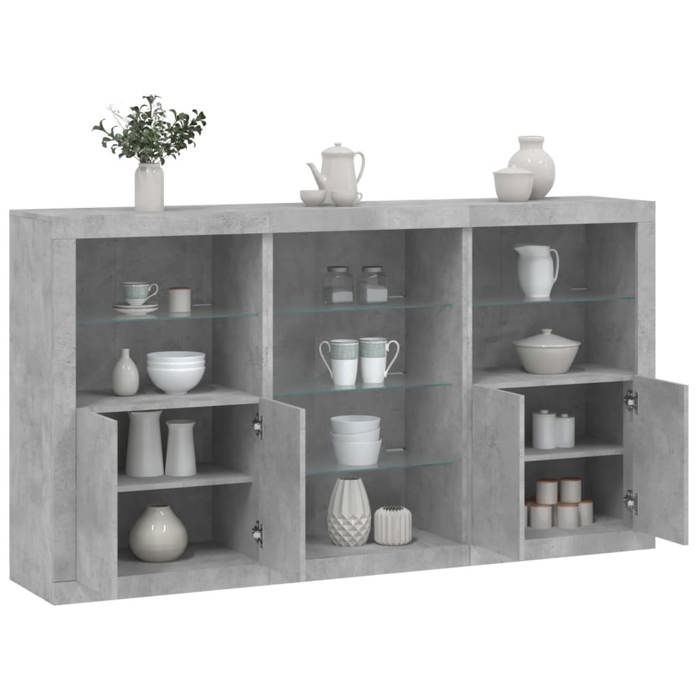 Buffet avec lumières LED - VIDAXL - gris béton 1815x37x100 cm - Buffet de salle à manger 653963