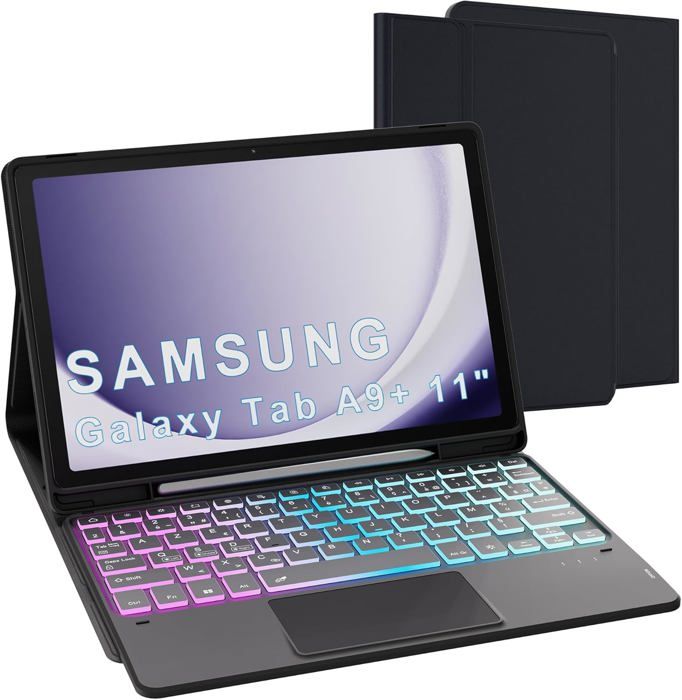 Étui avec clavier détachable - Samsung - Galaxy Tab A9+ - Rétroéclairé 7 couleurs - Bluetooth - Protection 360°