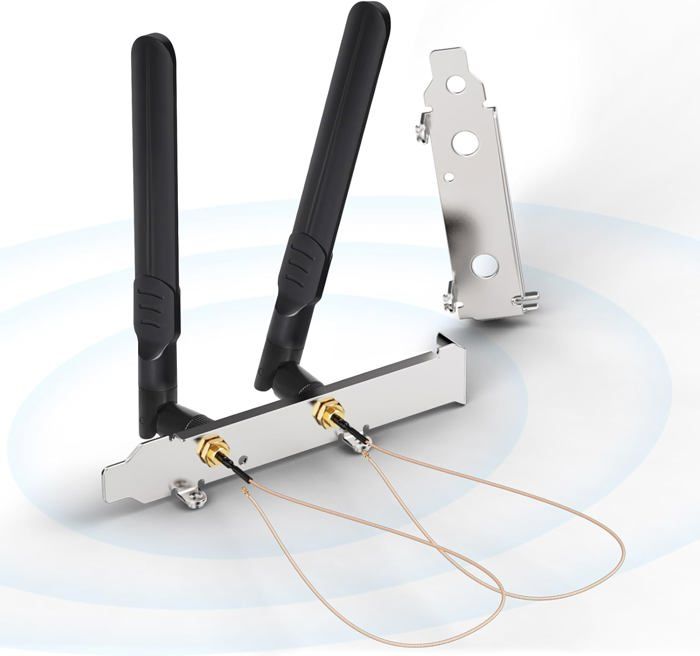 Pack De 2 Antennes WiFi Bluetooth RP-SMA Mâle Pour PC - Portée 400m, 74 Canaux - Noir