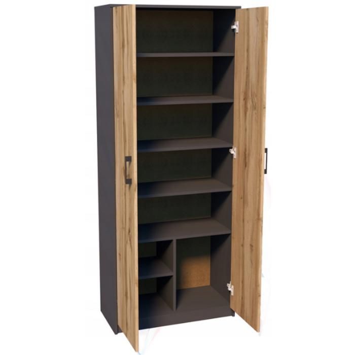 Armoire de Bureau 7 Niveaux - Meuble de rangement Style contemporain - Graphite/Wotan - 74x35x180 cm