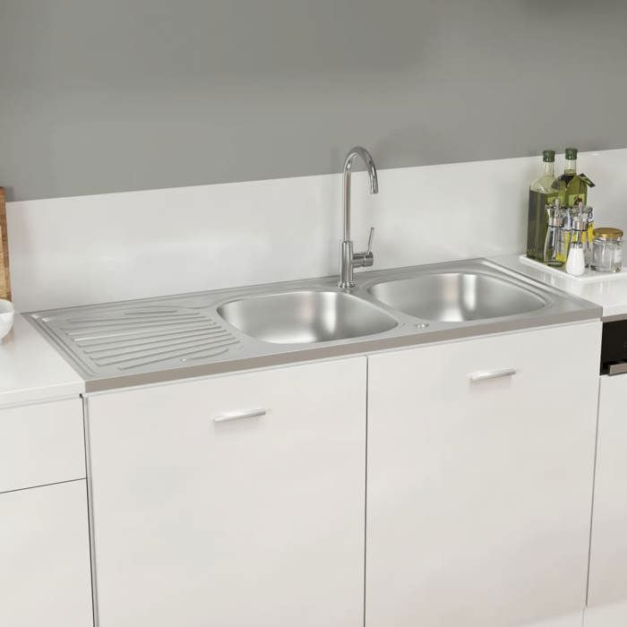 Bon plan Évier de cuisine - JILI HOT - Lavabo Installation de Cuisine à double évier argenté 1200x500x155 mm inox Thome4634026
