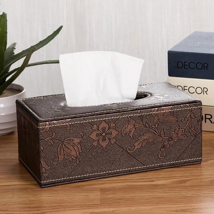 Bote mouchoirs en cuir PU porte-papier rectangulaire bote serviettes en papier de soie maison organisatio DISTRIBUTEUR DE MOUCHOIRS