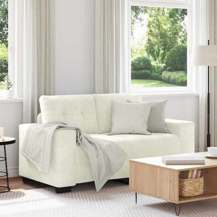 SOLOMON@Canapé deux places - 2 places - Sofa fixe Contemporain - - avec coussin Crème Velours XMM58560