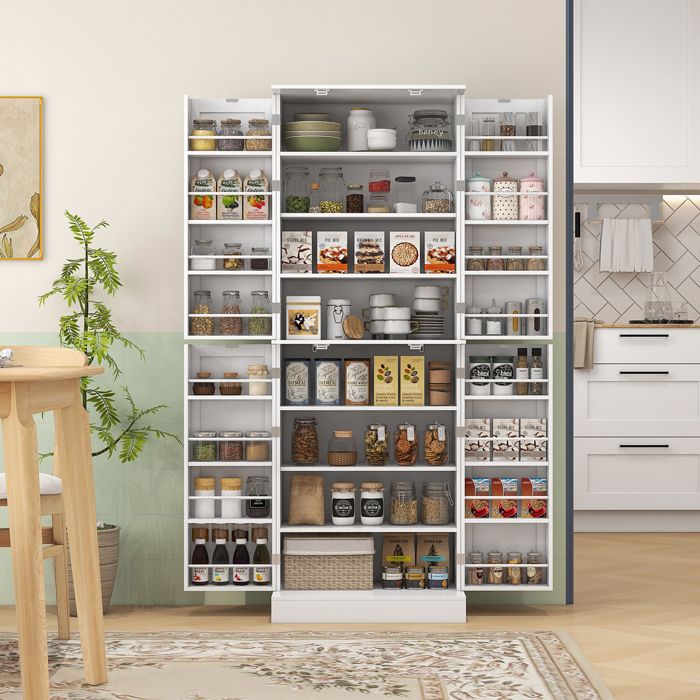 Armoire de cuisine buffet cuisine avec placards étagère réglable et porte-épices 60 x 35 x 166 cm blanc
