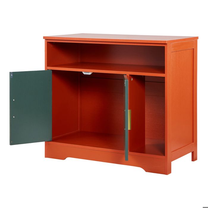 Meuble pour Bac à Litière - DUOKU - Armoire en Bois - Rouge Grenat et Vert Vintage - Design Fermé - Grand