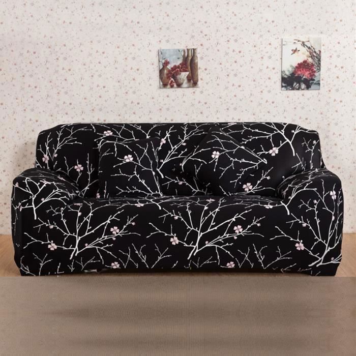 Housse de canapé - Tissu élastique - Floral - 3 places - Lavable en machine