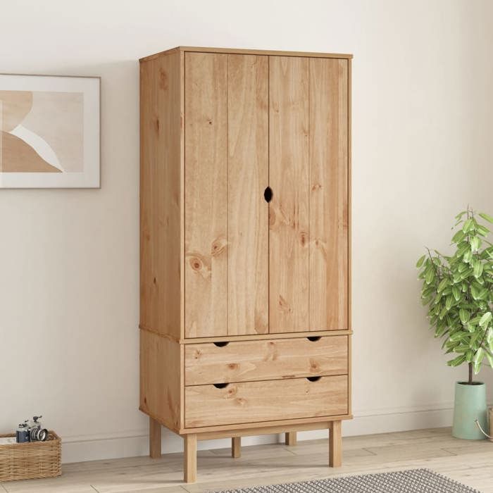 Garde-robe OTTA style scandinave en bois de pin massif 76 5x53x172 cm 2 tiroirs pour chambre et dressing