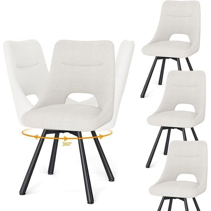 WAFTING Lot de 4 Chaises de Salle à Manger Pivotante à 360° Chaises de Cuisine avec Pieds en Métal Beige