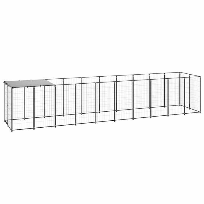 Chenil en acier - BURKE - 605 m² - Noir - Toit résistant à leau - Loquet de sécurité - 550x110x110 cm
