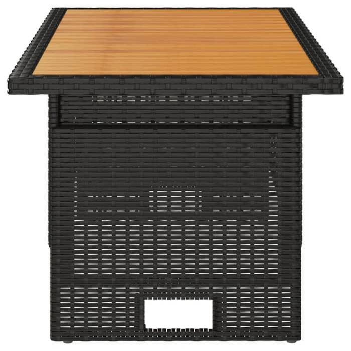 Table de jardin relevable - WIENS - Noir - 100x50x43/63 cm - Bois dacacia massif - Résine tressée - Cadre en acier