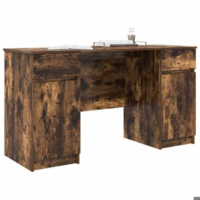 Bureau Marron CLOUD Table à écrire Pour 1 personne avec porte Chêne fumé 140x49x76 cm bois dingénierie BBB253