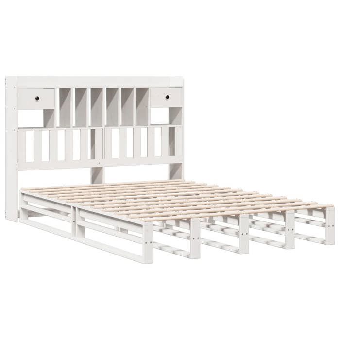 2 Places - Lit bibliothèque double - VIDAXL - Tête de lit rangement - blanc 140x200 cm - Bois pin massif FR_002266380
