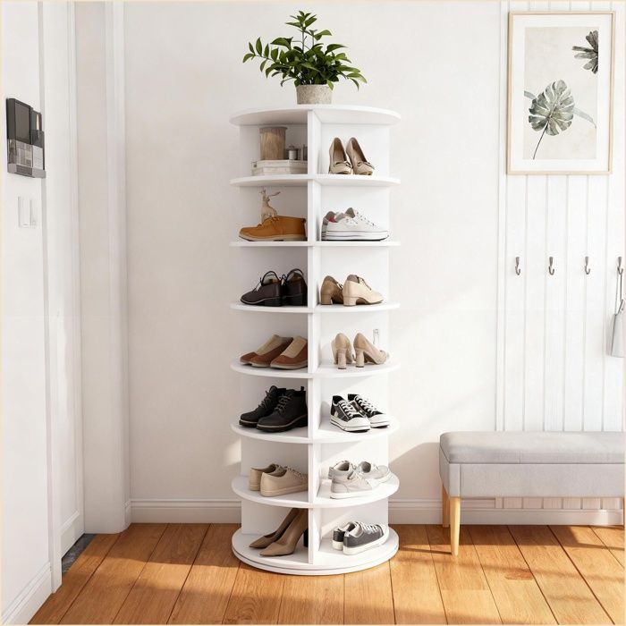Display Shelving & Etageres - Étagère à chaussures rotative 360° 7 étages 28 paires - Blanc
