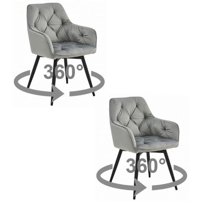 Fauteuil - LEOBERT - JORK360 - velours gris argenté - pieds noirs - lot de 2