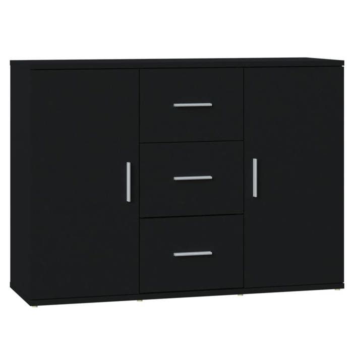 SOLDE DHIVER®Buffet de Cuisine KENNETH - ENFILADE - Armoire Bas vitrine Noir 91x29 5x65cm - Bois dingénierie - 570674