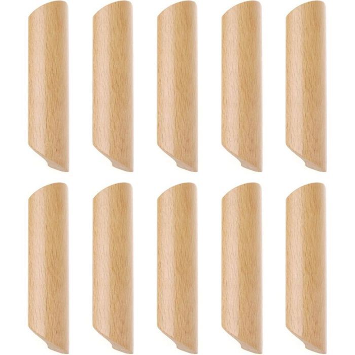 Poignée de placard - PZCC - Lot de 10 - Bois hêtre - Entraxe 128 mm - Finition lisse