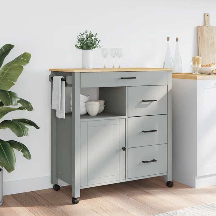 Chariot Roulant/Desserte Gris - Chariot de cuisine MONZA 84x40x88 5cm - Bois massif de pin 488 218222811
