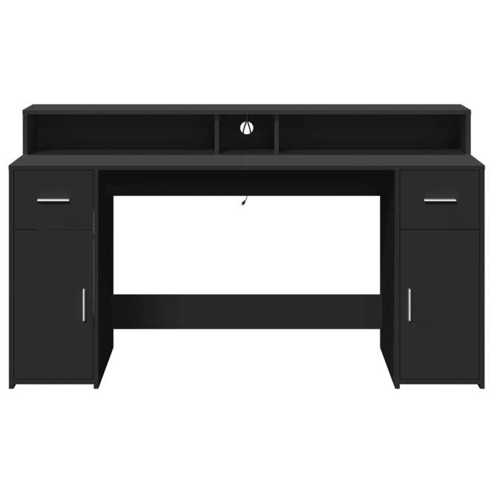 Elégant Bureau moderne compact Noir - Bureau avec lumières LED noir 160x55x91cm - bois dingénierie PRO2669887708315