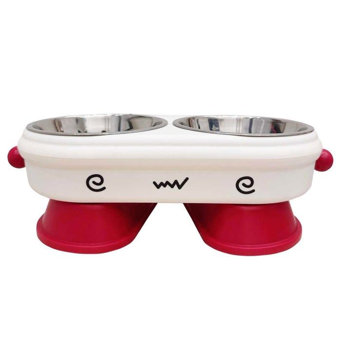 Gamelle pour chien 31x16x10.5cm bol surélevé matériau en acier inoxydable incliné anti-débordement double usage nourriture et eau