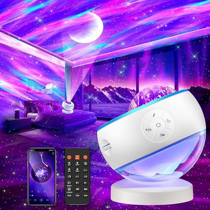 Projecteur Ciel Etoile 300 Modes Projecteur Galaxie Lampe Aurore BoréAle 15 Bruit Blanc+Bluetooth Lampe Ambiance Lumiere-Blanc