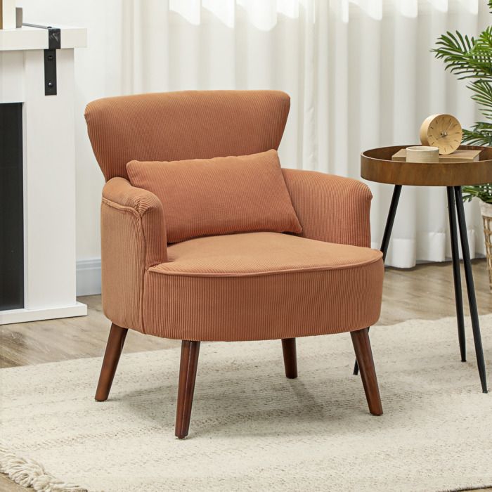 Fauteuil rembourré - Moderne - Accoudoirs incurvés - Coussin lombaire lavable - Pieds en bois d’hévéa