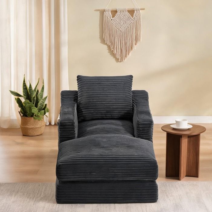 Fauteuil de relaxation convertible en lit dappoint design double-couche en velours côtelé cool gray mousse haute densité