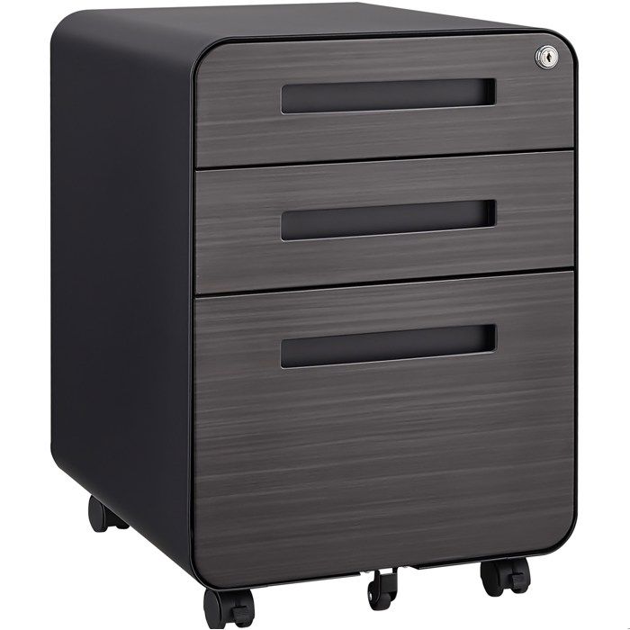 WOVREO Caisson mobile de bureau 3 tiroirs verrouillable métal noir sur roulettes pour dossiers A4 Letter Legal