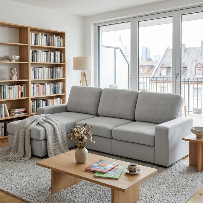 WOVREO canapé dangle fixe 3 places 245 5 cm avec ottomane réversible 4 coffres tissu polyester gris clair