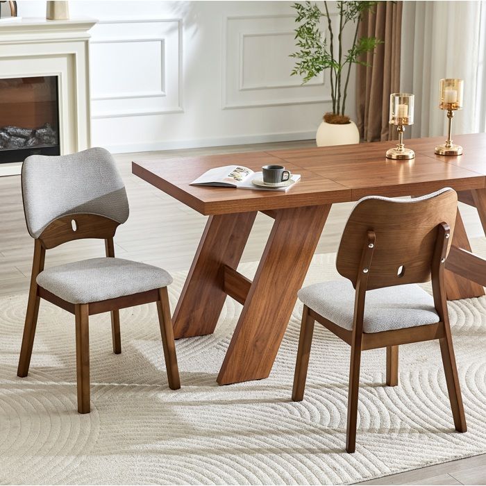 COVREO Lot de 2 chaises de salle à manger dossier papillon assise rembourrée bois dhévéa massif gris