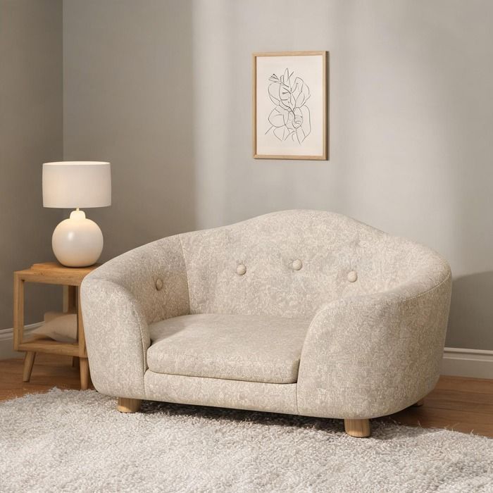 Canapé pour chien en peluche classique blanc crème structure bois 70 x 47 x 30 cm taille XS
