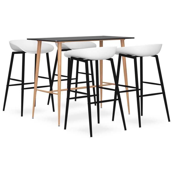 Ensemble Bistrot/BAR - lot de 5 - 4 Chaises et 1 Table- Noir et blanc 120x60x105 cm D55