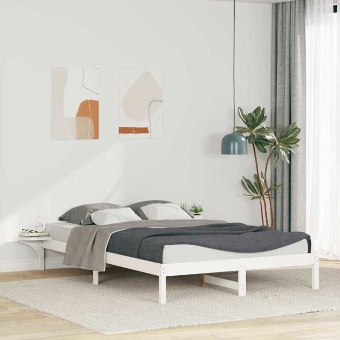 vidaXL Cadre blanc 160x220 cm avec chevets sans matelas cadre double complet avec tables de chevet élégant et fonctionnel