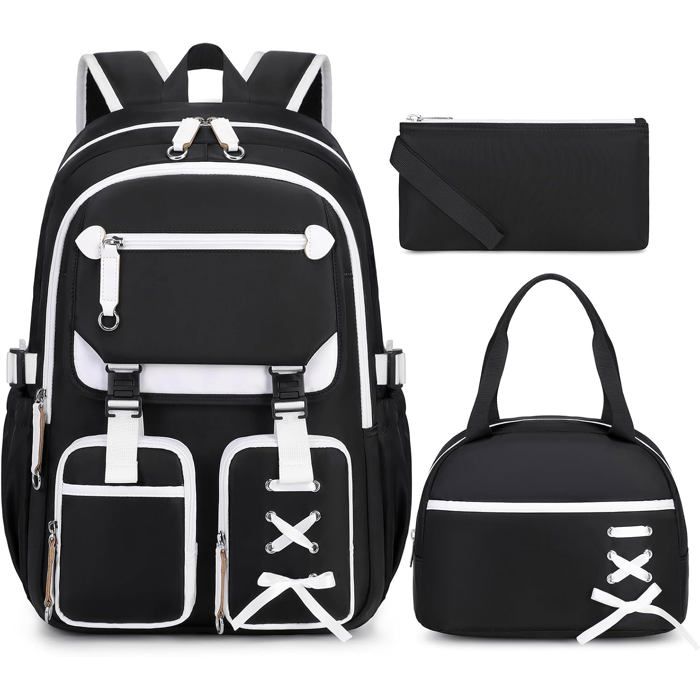 Cartable Fille Primaire Sac A Dos College3 Pièces Sac DÉcole Décontracté Pour Filles Avec Sac Repas Et TroussesÉlégants Cartabl