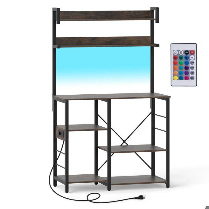 5 niveaux étagère de cuisine avec prises intégrées et LED RGB meuble micro-ondes pour rangement cuisine