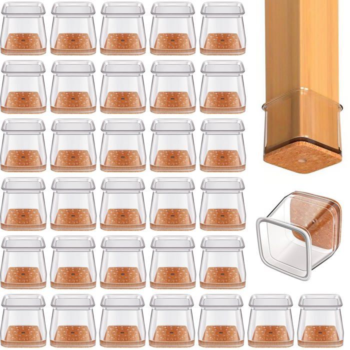 Patins pour pieds de chaise - GRANDSALEY - Lot de 32 - Silicone transparent - Taille L 26–36 mm - Feutre anti-rayures