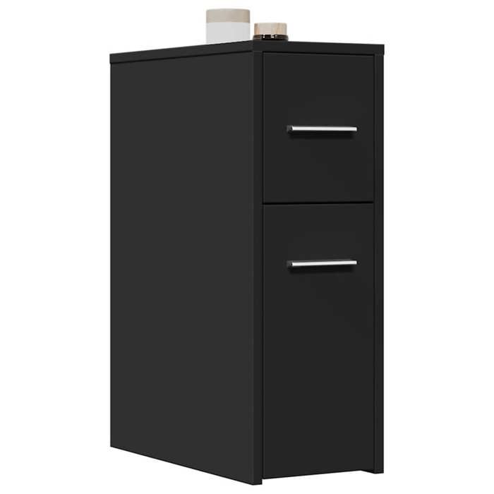 Noir Armoire de salle de bain étroite avec roulettes noir - Meuble Rangement LV38188