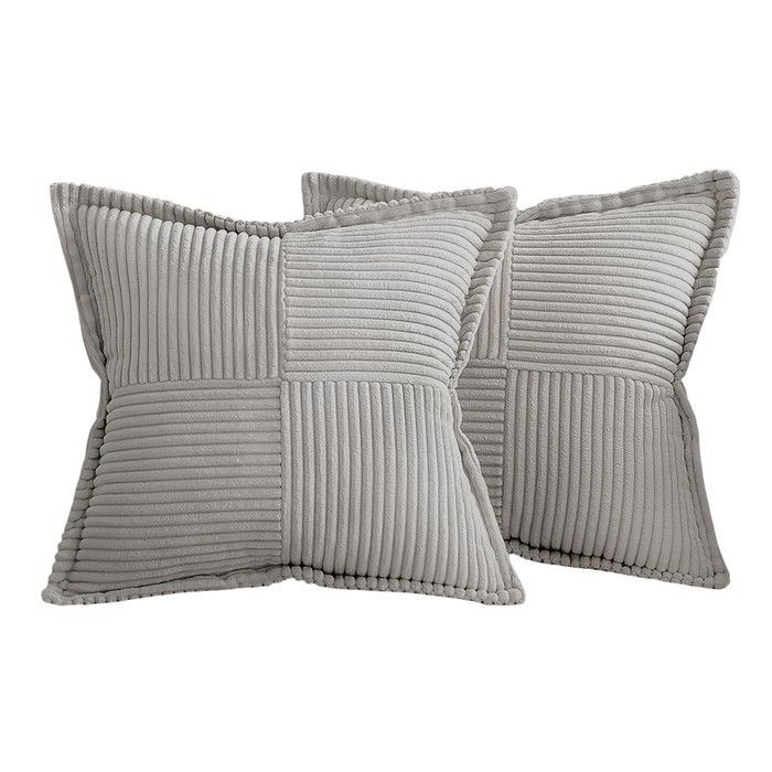 Housse de coussin décorative - NIKCORP - Patchwork rayé (côtelé) - Lot de 2 - 45 x 45 cm - Fermeture éclair invisible