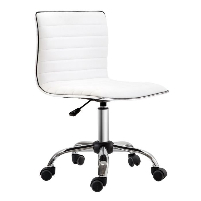 Chaise de bureau sans accoudoirs réglable en hauteur 43-55 cm simili cuir blanc à roulettes dossier JOINERY