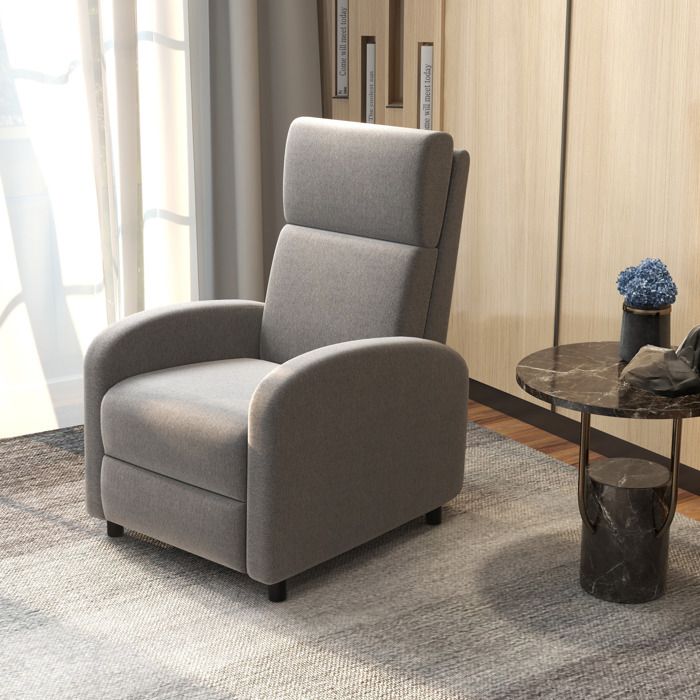 COVREO Fauteuil relax manuel inclinable 160° avec repose-pieds tissu aspect lin gris 1 place